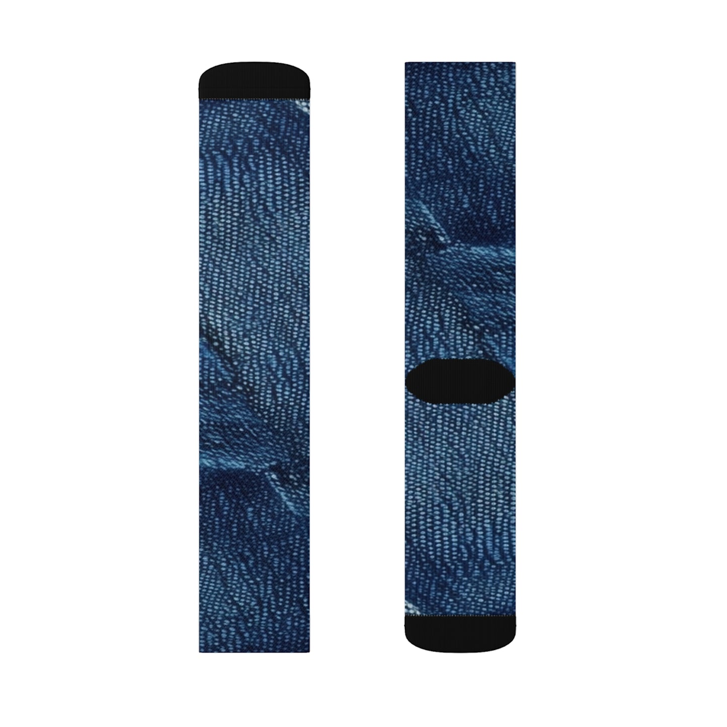 Dark Blue: Distressed Denim-Inspired Fabric Design - Sublimation Socks