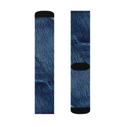 Dark Blue: Distressed Denim-Inspired Fabric Design - Sublimation Socks