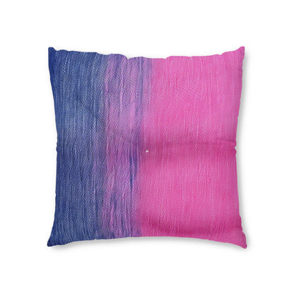 Dual Delight: Half-and-Half Pink & Blue Denim Daydream - Tufted Floor Pillow, Square