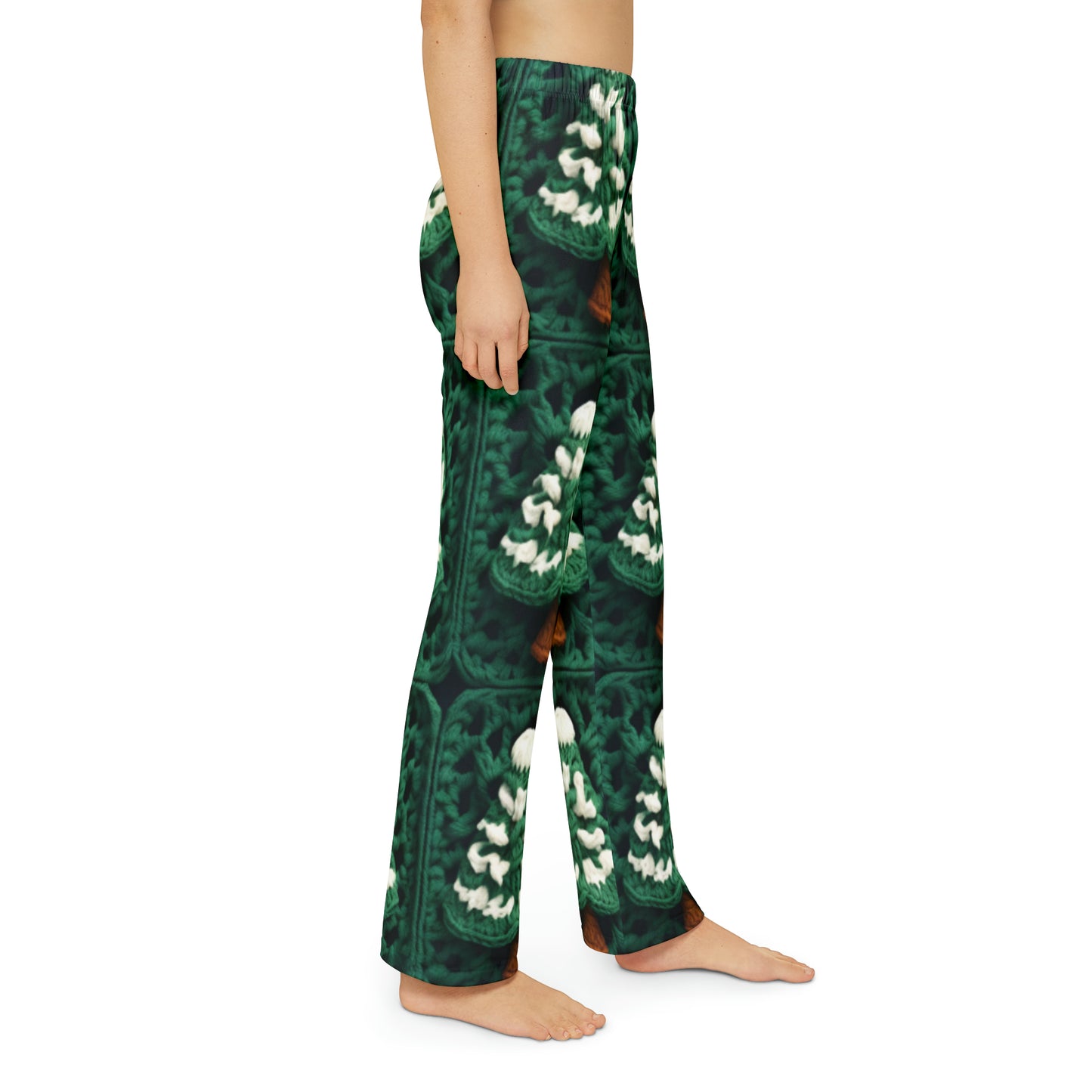 Evergreen Christmas Trees Crochet, Festive Pine Tree Holiday Craft, Yuletide Forest, Winter - Kids Pajama Pants (AOP)