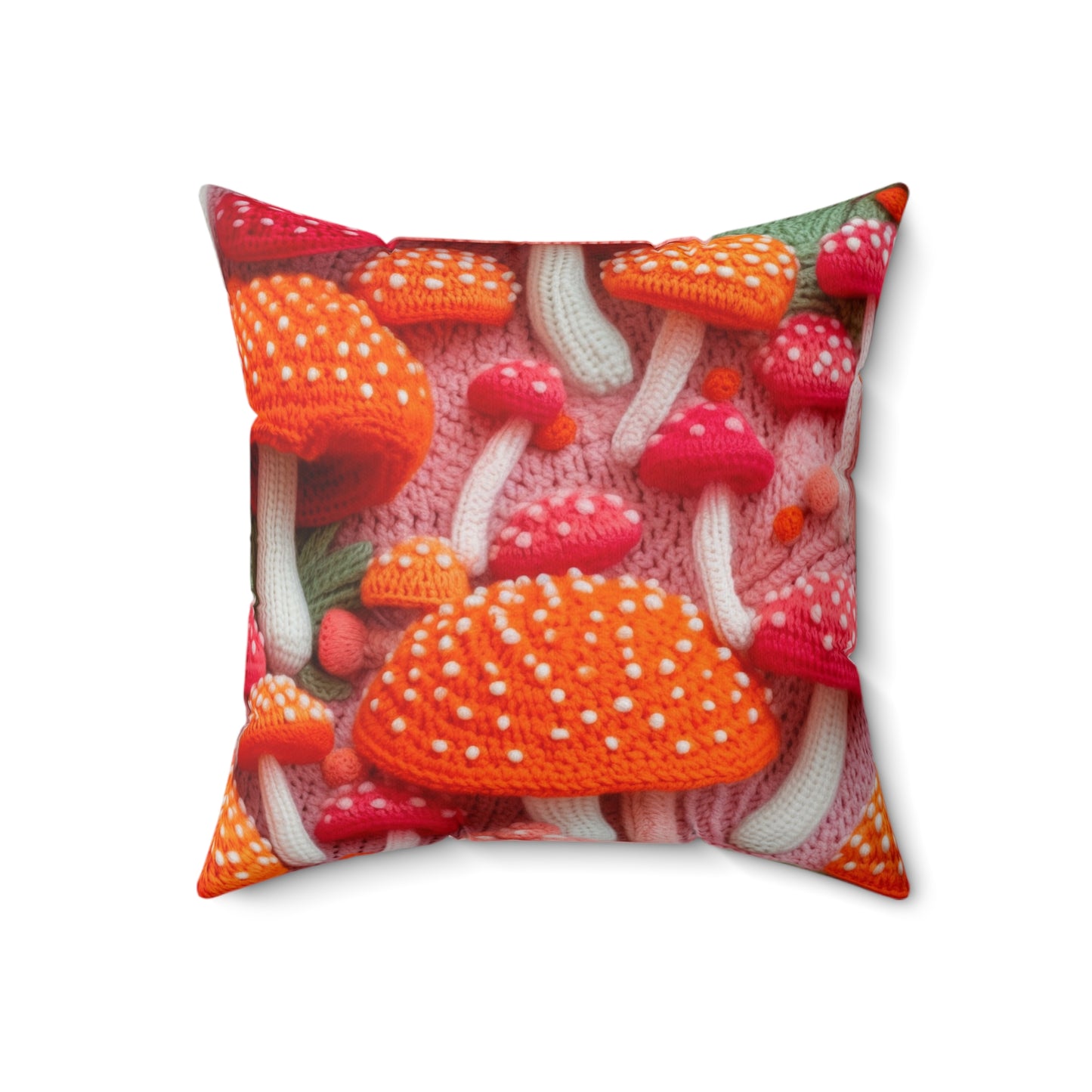 Mushroom Crochet, Enchanted Forest Design, Earthy Fungi. Mystical Magic Woodland, Immerse in Nature - Spun Polyester Square Pillow