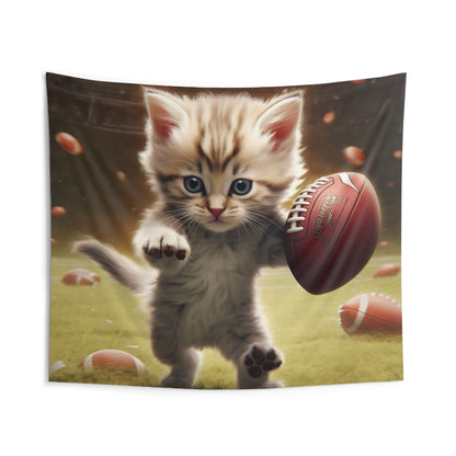 Football Kitty Fantasy: Feline Cat American Sport Quarterback - Indoor Wall Tapestries