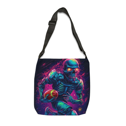 Spooky Football Game: Fantasy Skeleton Athlete Running with Ball, Sporty Halloween - Adjustable Tote Bag (AOP)