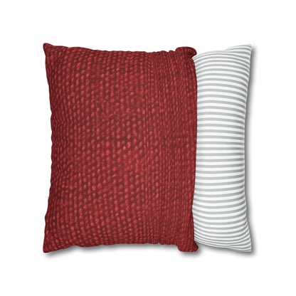 Bold Ruby Red: Denim-Inspired, Passionate Fabric Style - Spun Polyester Square Pillow Case