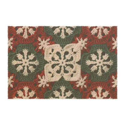 Christmas Snowflake Crochet, Festive Yuletide, Winter Wonderland Craft, Ice Crystal, Holiday Decor, Seasonal Adornments - Door Coir Mat