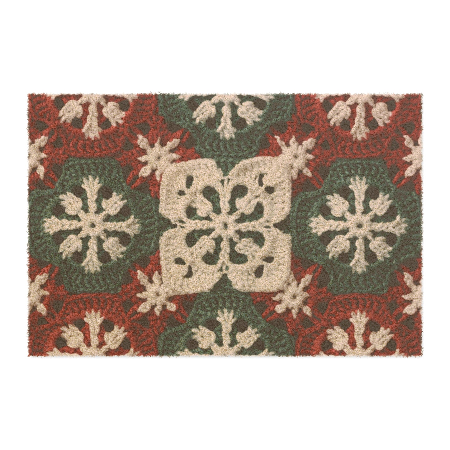 Christmas Snowflake Crochet, Festive Yuletide, Winter Wonderland Craft, Ice Crystal, Holiday Decor, Seasonal Adornments - Door Coir Mat