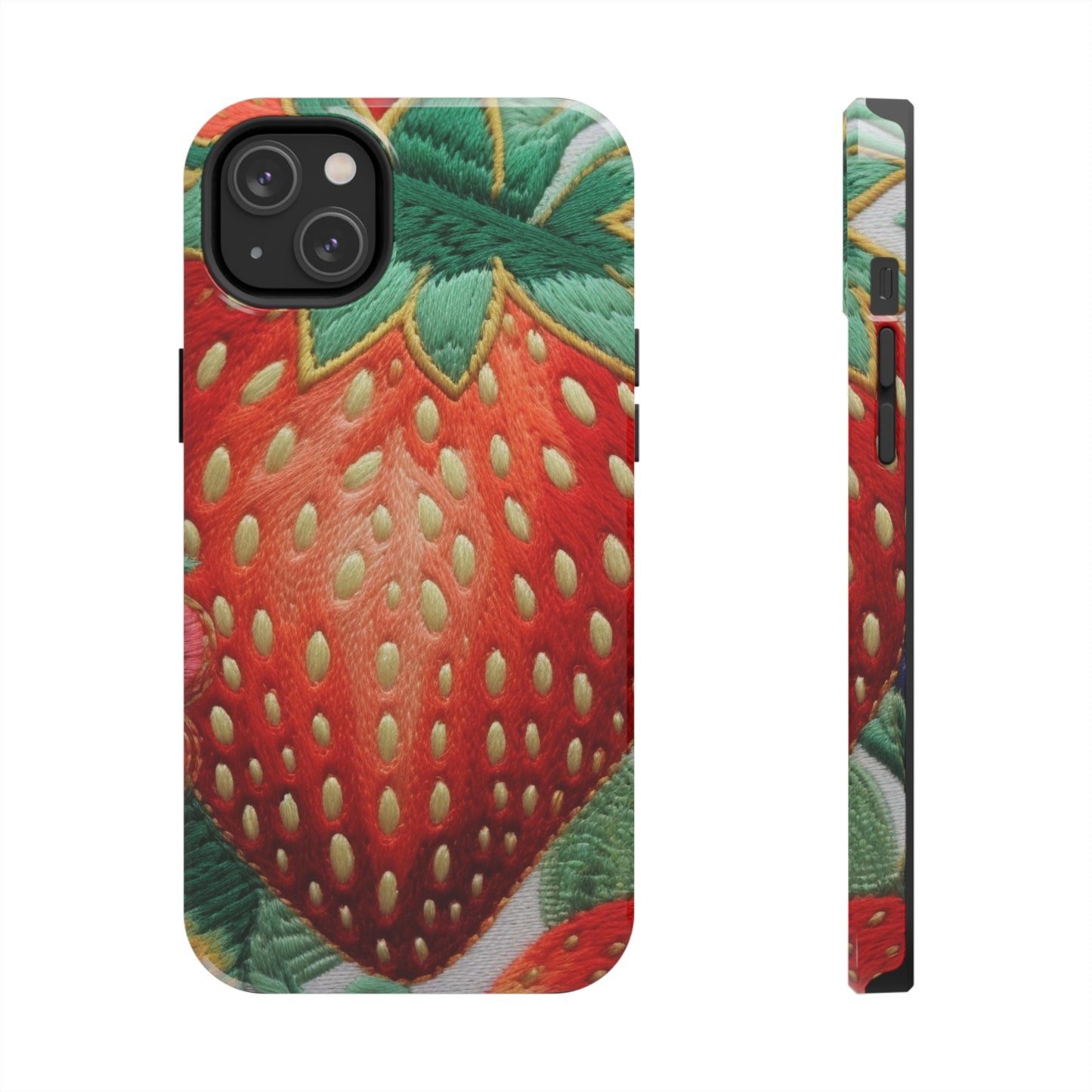 Berry Delight: Sun-Kissed Strawberries Fields Meet Embroidered Style Strawberry Patterns - Tough Phone Cases