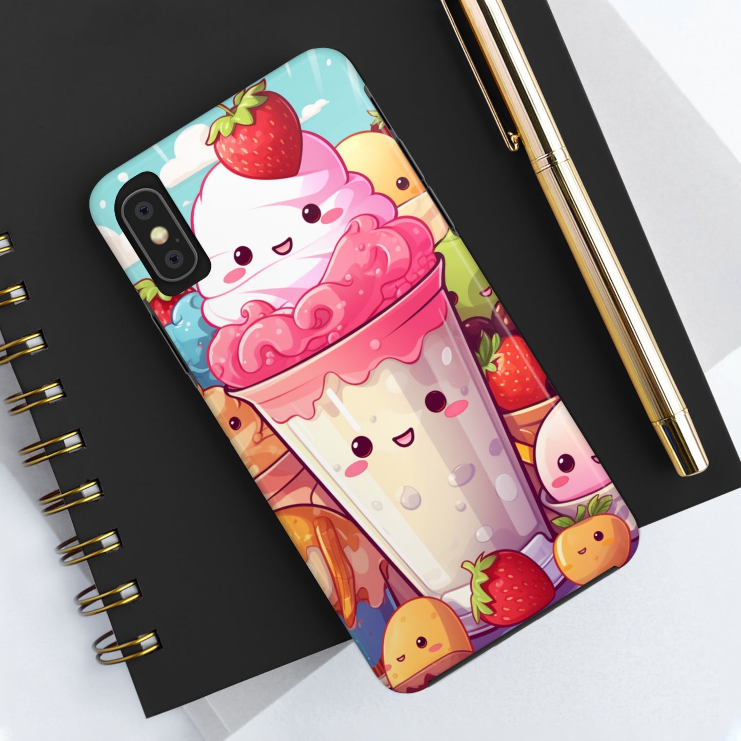 Strawberry Japan Milkshake - Kawaii Dessert Delight - Sweet Berry Anime Character - Tough Phone Cases