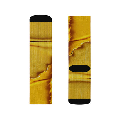 Banana Yellow Lemon: Bold Distressed, Denim-Inspired Fabric - Sublimation Socks