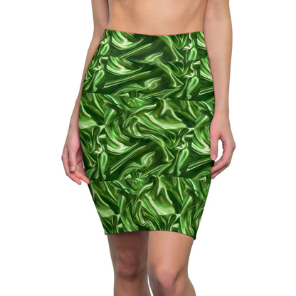 Green Silk Faux, Women's Pencil Skirt (AOP)