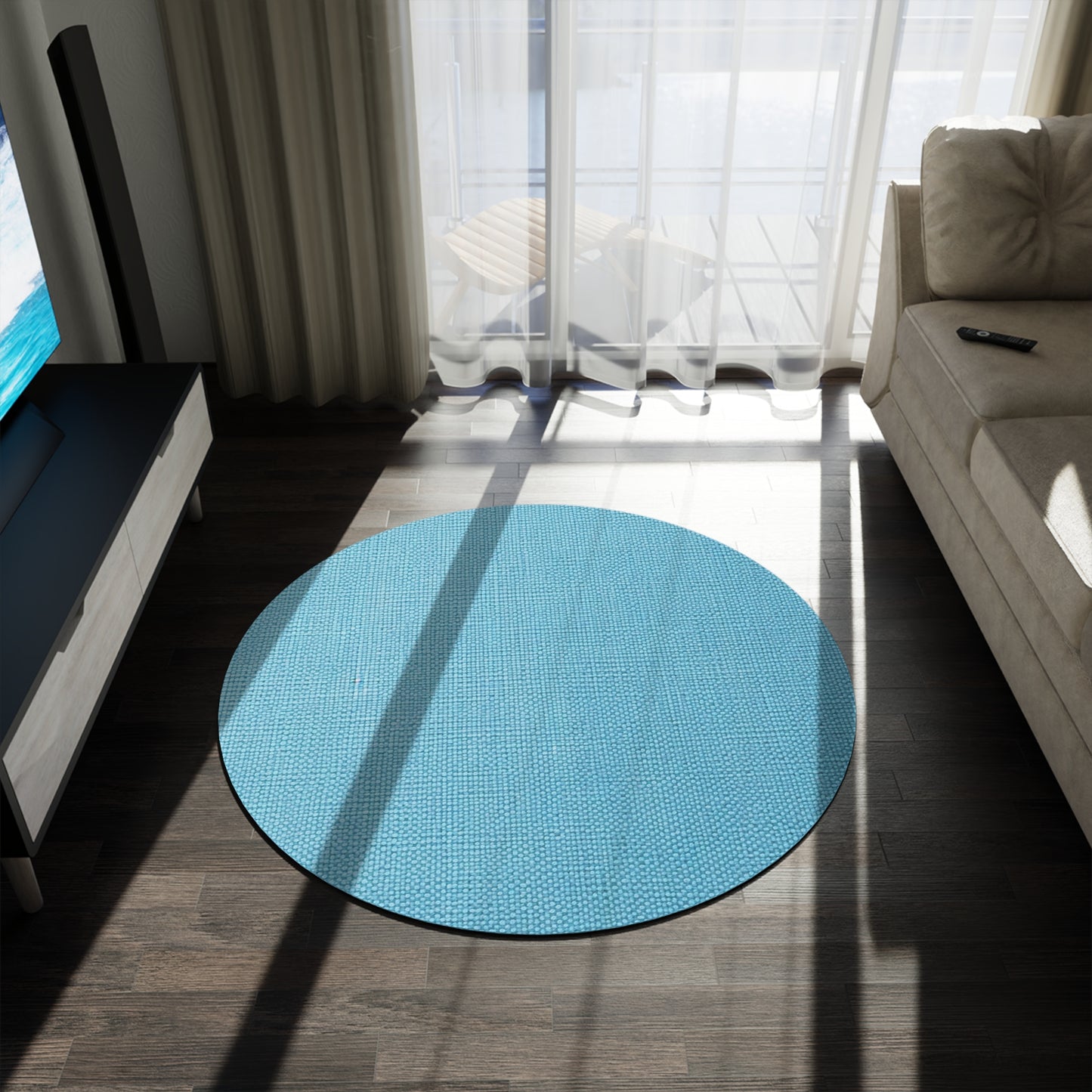 Bright Aqua Teal: Denim-Inspired Refreshing Blue Summer Fabric - Round Rug