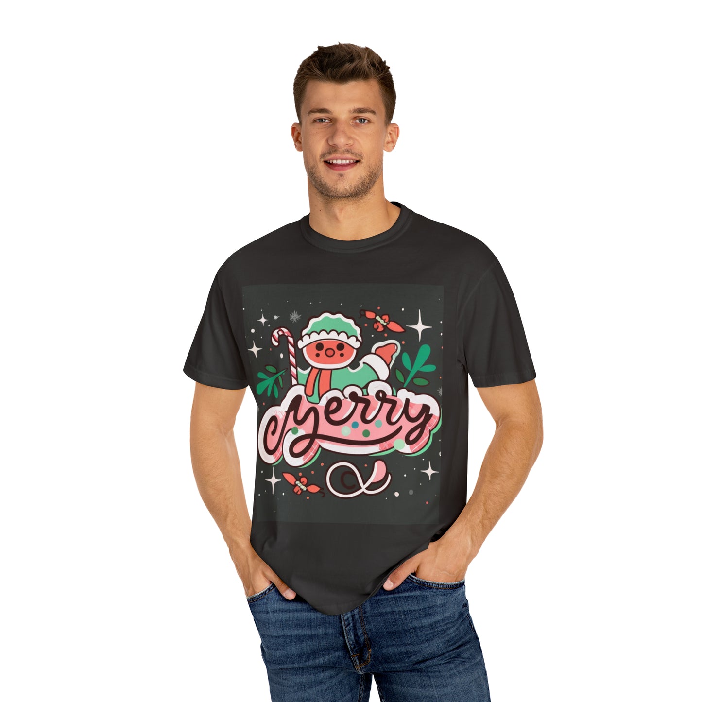 Merry Gingerbread Man Cookie Christmas Holiday Season - Unisex Garment-Dyed T-shirt