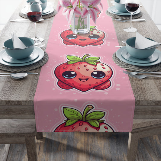 Kawaii Strawberry Adventure - Anime Classic Traditional Japanese Fruit - Otaku Artwork - Table Runner (Cotton, Poly)