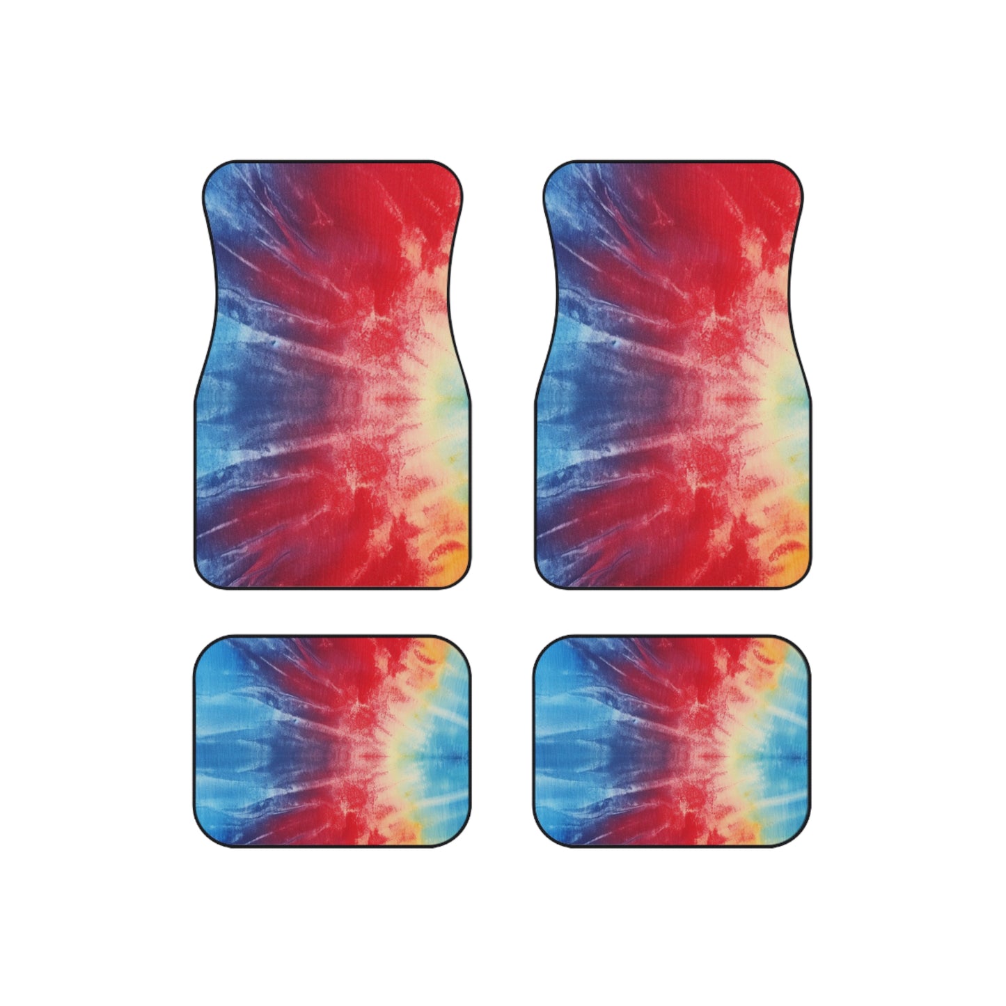 Denim Rainbow Tie-Dye: Espectáculo de diseño de tela multicolor vibrante - Alfombrillas para coche (Juego de 4) 