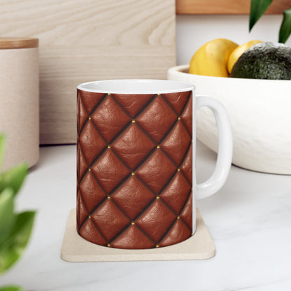 Brown Leather Cognac Pattern Rugged Durable Design Style - Ceramic Mug 11oz