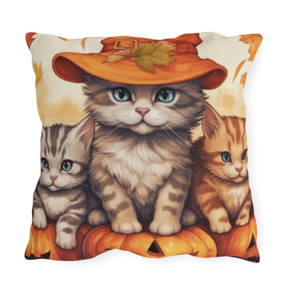 Kitty Cat Kittens Halloween - Cute Furries on Pumpkin - Festive Feline Decor - Outdoor Pillows