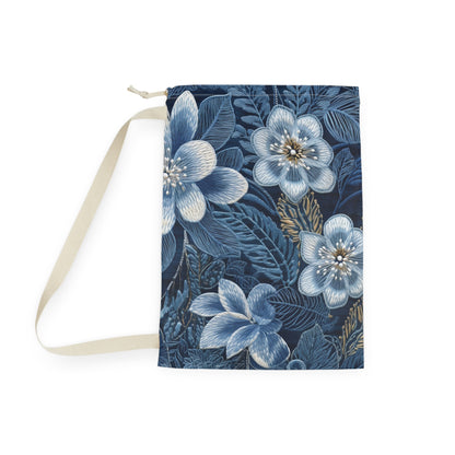 Flower Blossom Embroidery Floral on Denim Style - Laundry Bag