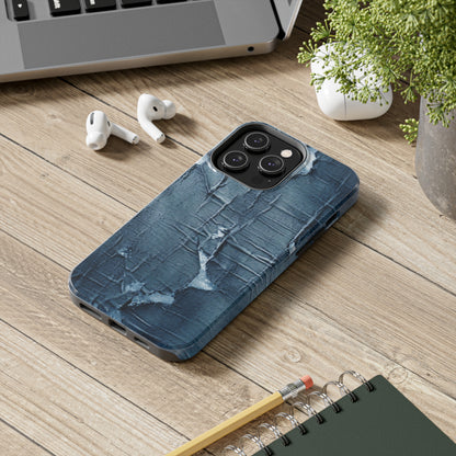 Distressed Blue Denim-Look: Edgy, Torn Fabric Design - Tough Phone Cases