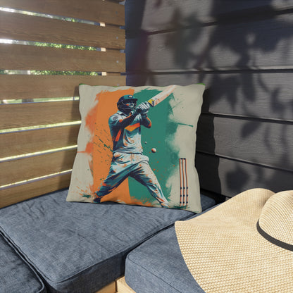 Cricket Batsman, Ball Strike, Indian Flag Color Background - Street Style - Outdoor Pillows