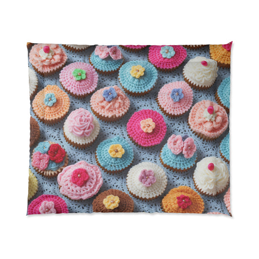 Crochet Cupcake Treat Frosted Cake Dessert Bakery Design - Bed Comforter