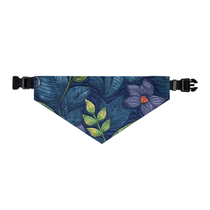 Floral Embroidery Blue: Denim-Inspired, Artisan-Crafted Flower Design - Pet Bandana Collar