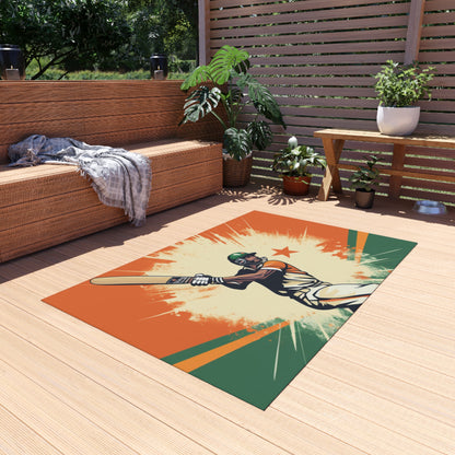 India Cricket Star: Batsman With Willow Bat, National Flag Style - Sport Game - Outdoor Rug