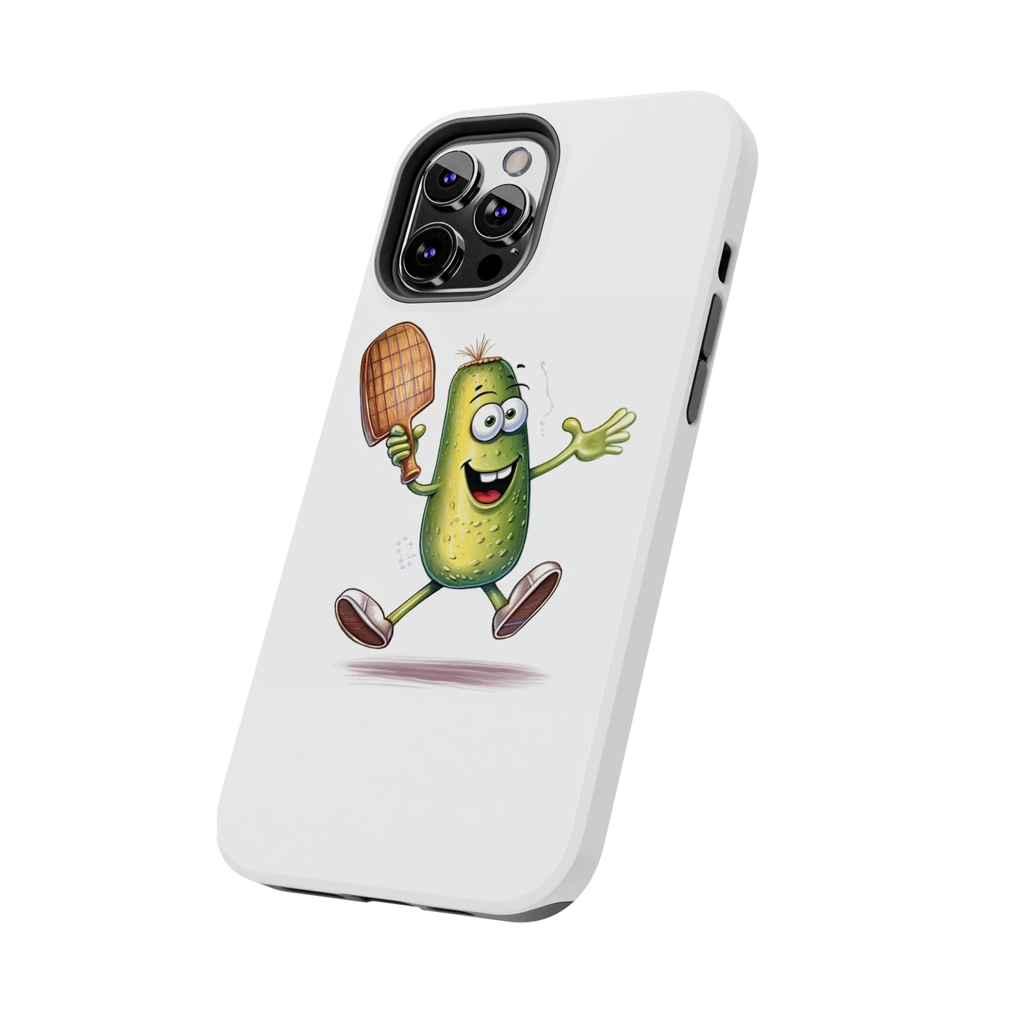 Pickle Player Action: Cartoon Swinging Pickleball Paddle - Sporty Charm - Tough Phone Cases