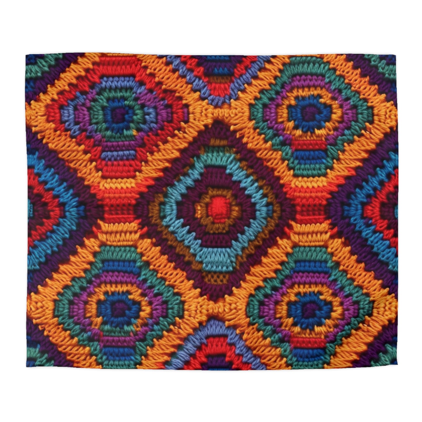 African Heritage Crochet, Vibrant Multicolored Design, Ethnic Craftwork - Microfiber Duvet Cover