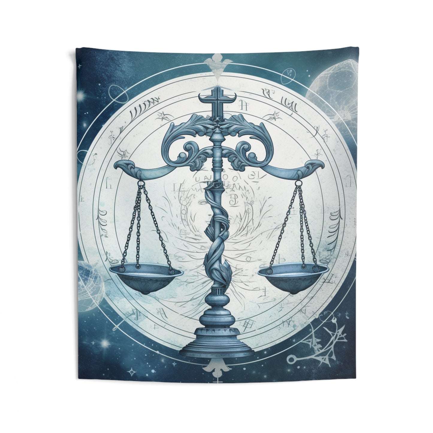 Blue Tones Libra Zodiac Cosmic Astro - Balance Scale & Symbols - Indoor Wall Tapestries