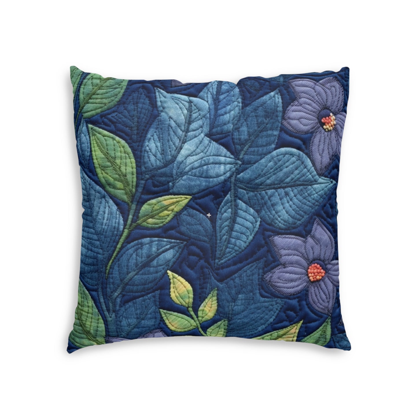 Floral Embroidery Blue: Denim-Inspired, Artisan-Crafted Flower Design - Tufted Floor Pillow, Square