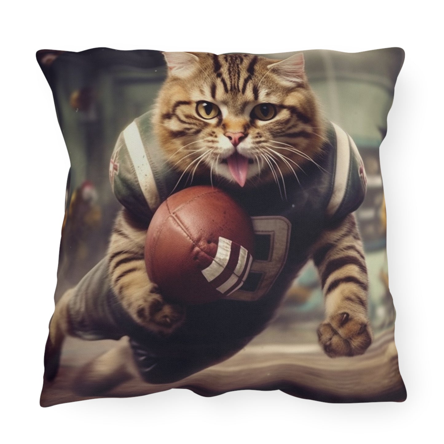 Football Field Felines: Kitty Cats in Sport Tackling Scoring Game Position - Outdoor Pillows