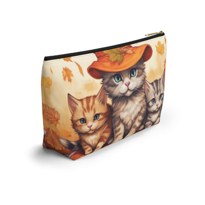 Kitty Cat Kittens Halloween - Cute Furries on Pumpkin - Festive Feline Decor - Accessory Pouch w T-bottom