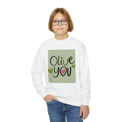 Olive You- I Love You - Divertido juego de palabras con meme que dice un regalo peculiar - Sudadera con cuello redondo para jóvenes