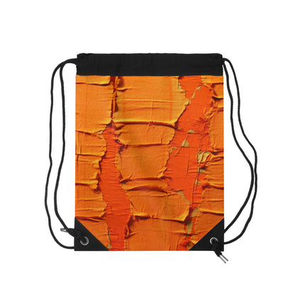 Fiery Citrus Orange: Edgy Distressed, Denim-Inspired Fabric - Drawstring Bag