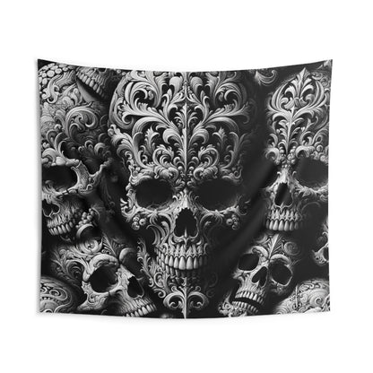 Obsidian Trek: Black Gothic, Skull Embossed, Indoor Wall Tapestries