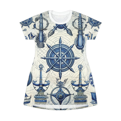 Nautical Theme Art - Anchors, Ropes, Compass T-Shirt Dress (AOP)