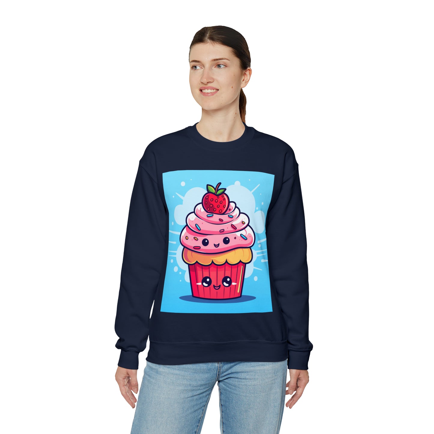 Strawberry Delight - Kawaii Cupcake Art - Sweet Anime Manga Dessert Charm - Unisex Heavy Blend™ Crewneck Sweatshirt