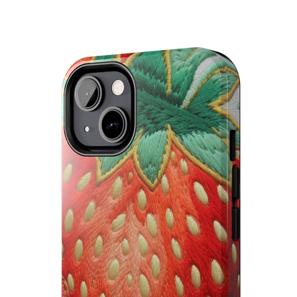 Berry Delight: Sun-Kissed Strawberries Fields Meet Embroidered Style Strawberry Patterns - Tough Phone Cases