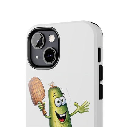 Pickle Player Action: Cartoon Swinging Pickleball Paddle - Sporty Charm - Tough Phone Cases