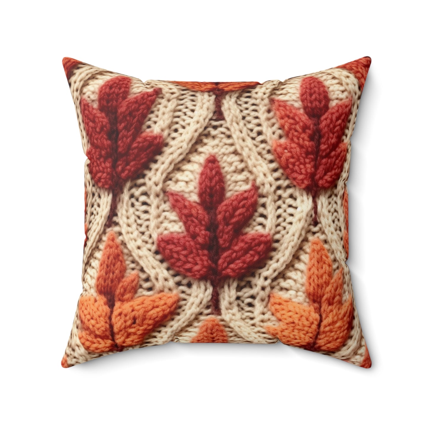 Crochet Fall Leaves: Harvest Rustic Design - Golden Browns -Woodland Maple Magic - Spun Polyester Square Pillow