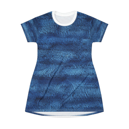 Blue Spectrum: Denim-Inspired Fabric Light to Dark - T-Shirt Dress (AOP)