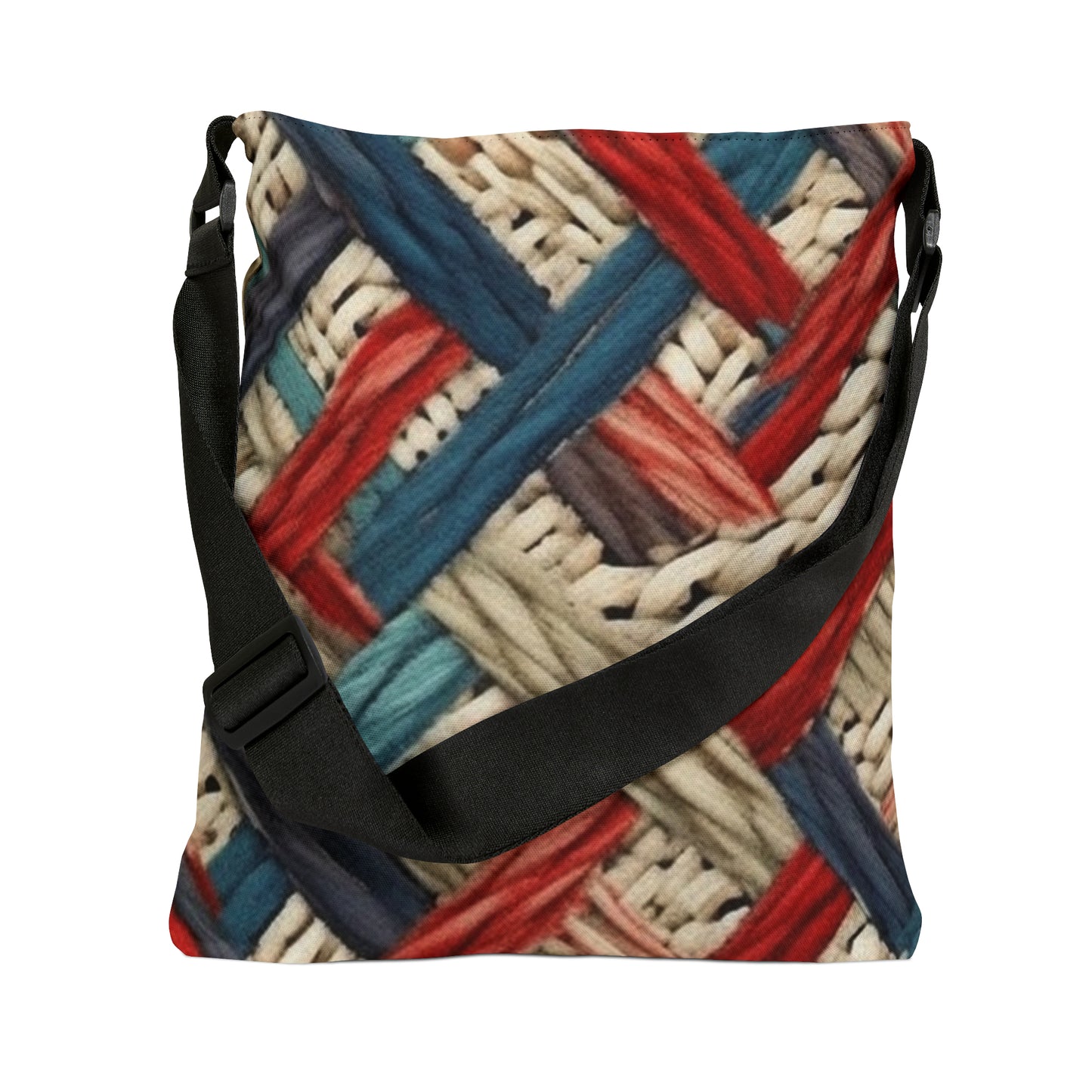 Colorful Yarn Knot: Denim-Inspired Fabric in Red, White, Light Blue - Adjustable Tote Bag (AOP)