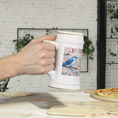 Cherry Blossom Tree Blue Bird Beer Stein Mug