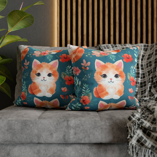 Cozy kitsch Kittens - Cottage Core Cats - Charming Destive Decor - Spun Polyester Square Pillow Case