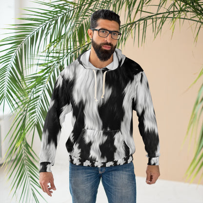 Cowhide on Hair Leather - Black and White - Designer Style - Unisex Pullover Hoodie (AOP)