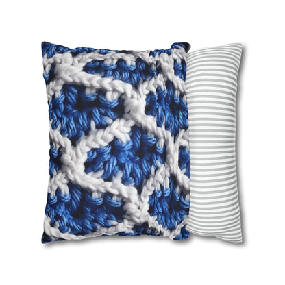 Blueberry Blue Crochet, White Accents, Classic Textured Pattern - Spun Polyester Square Pillow Case