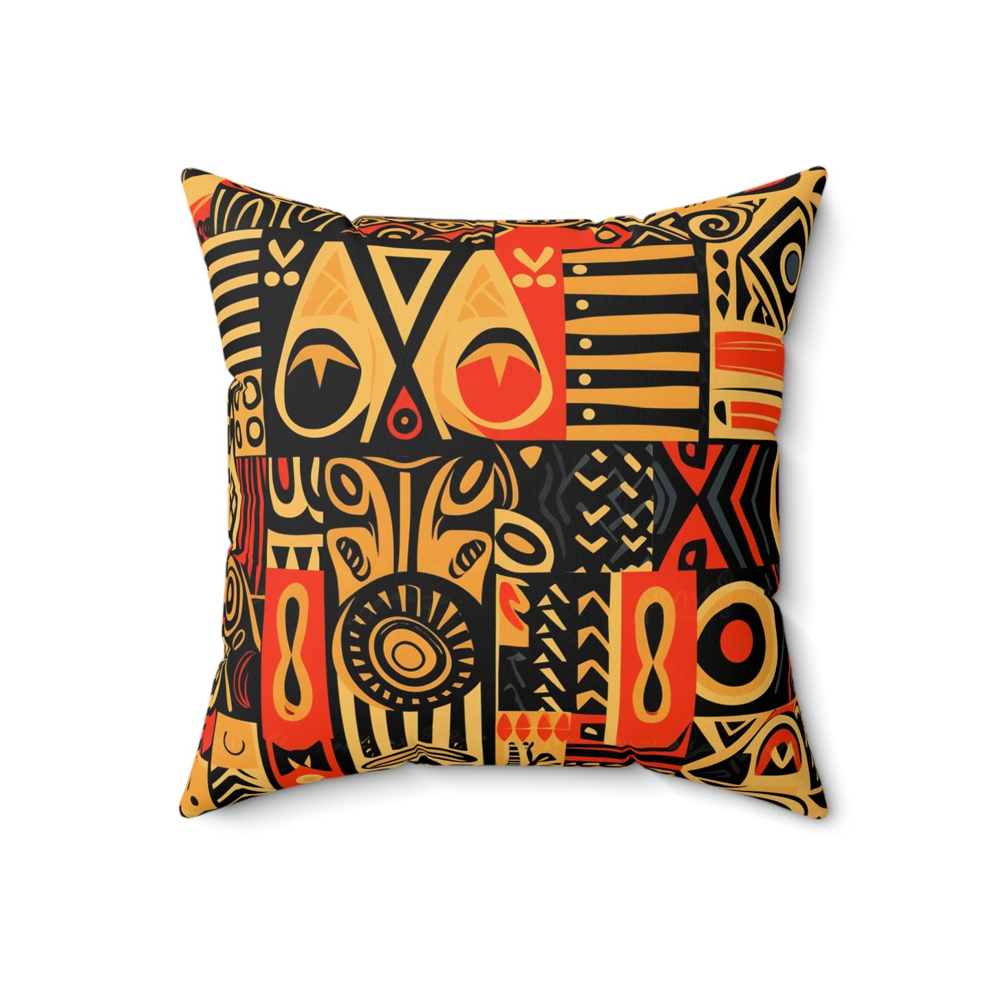 Tribal Art-Inspired Abstract Symbols, Heritage - Spun Polyester Square Pillow