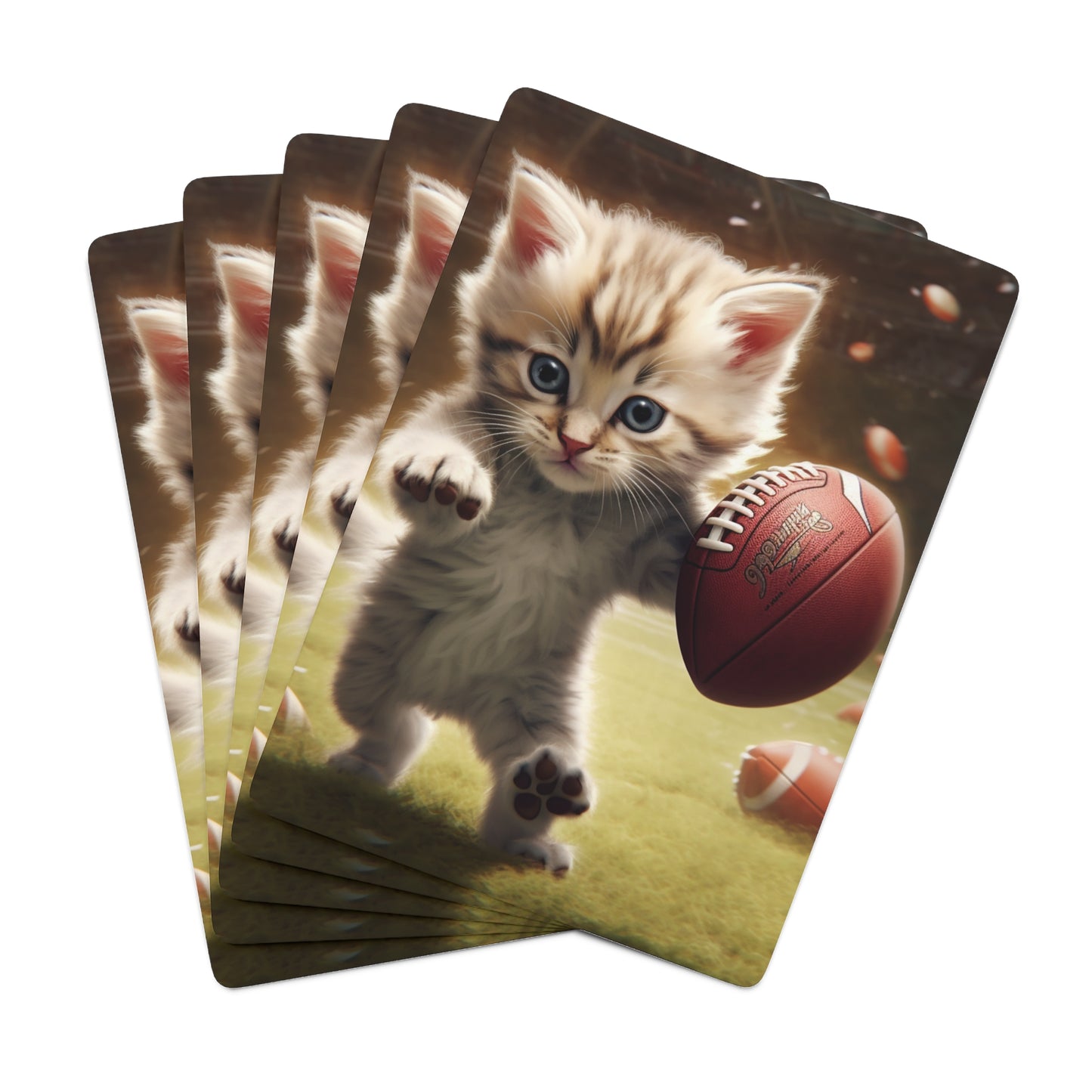 Football Kitty Fantasy: Feline Cat American Sport Quarterback - Poker Cards