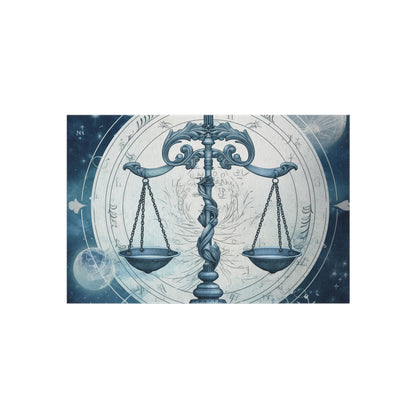 Blue Tones Libra Zodiac Cosmic Astro - Balance Scale & Symbols - Outdoor Rug