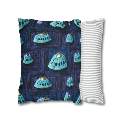 Spaceship UFO Crochet - Galactic Travel Ship - Alien Craft - Flying Saucer - Spun Polyester Square Pillow Case